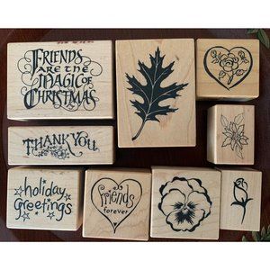 Vintage PSX Rubber Stamps Lot Of 9 Leaf Flower Heart Christmas Friends EUC